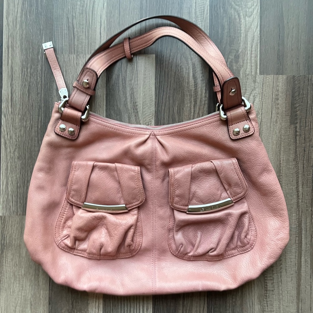 B. Makowsky saddle purse leather pink/coral bag woman’s shoulder cheetah print